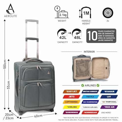 Aerolite 55x40x20 Expandable Ryanair Priority Suitcase, 2 Wheels — view 2