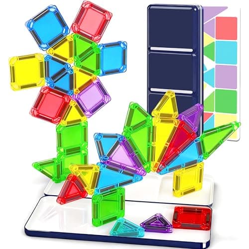 Mini Magnetic Tiles Travel Set with Case 30pcs, Toddler Kids Travel Toys