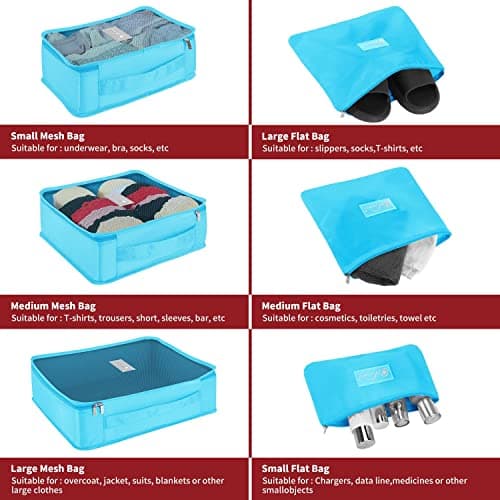 Vinsani 6pc Packing Cubes Travel Organiser Set for Suitcase, Light Blue — view 3