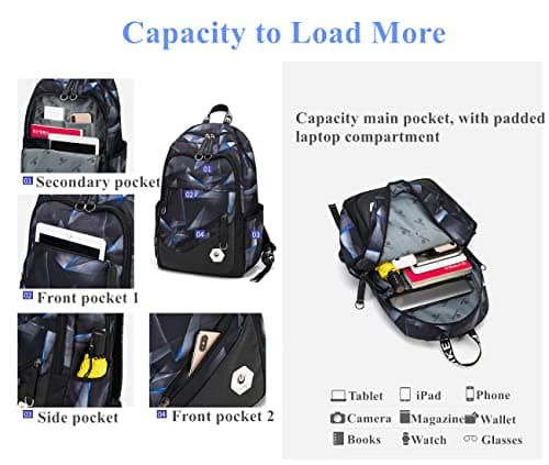 Bansusu Laser-Pint Childrens Backpacks for Boys Secondary School Bag with USB Charger, Primary Elementary Boys Rucksack — view 3