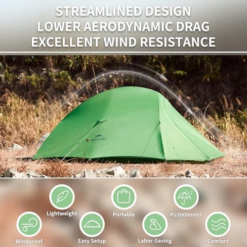 Naturehike Cloud Up 210T Polyester Camping Tent, Windproof Tent, 2 Person, Spring Green — view 3
