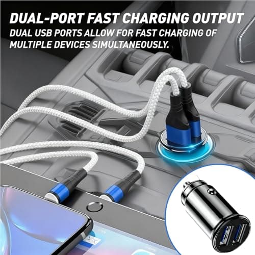 AYHYHLJZJ 2 Pcs Dual USB Car Charger, 15 W/3.1A Fast Car Charger Mini Cigarette USB Adapter Quick Charge for iPhone 17 Pro/16/15/14/13/12, Samsung Galaxy S25/S24/S23/S22/S21/A17/A16/A56/A55/A36 — view 5