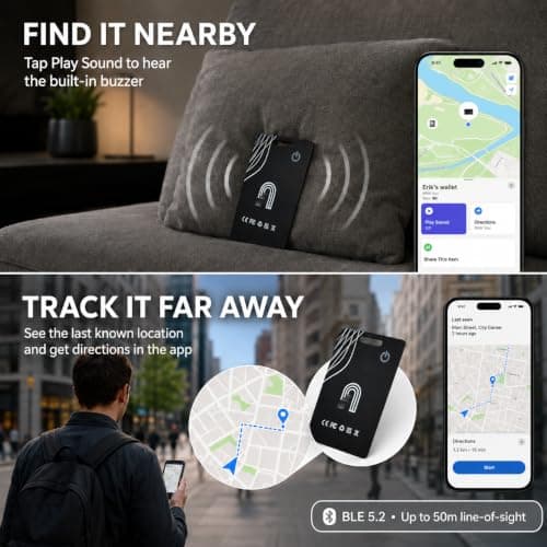 Smart Tracker Card, Work with Apple Find My & Google Find Hub, Wallet Finder Card for iPhone & Android, Wireless Rechargeable Ultra Slim Bluetooth Tracker, Item Locator for Wallet, Luggage and Bags — view 2