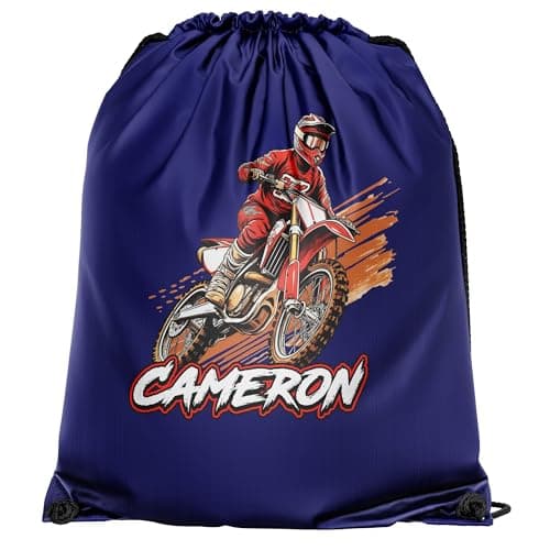 Personalised Red Dirt Bike Drawstring Bag for Boys Off Road Track Motorbike Back to School PE Sports Kids Bag, One Size, Black — view 3