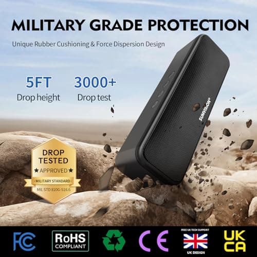 Sumvision Tekuno Portable Bluetooth Speaker True Wireless Stereo Speakers Chroma LED 24Hr 1200mAh Long Life Battery Bluetooth 5.3 USB C Fast Charge Enhance Bass Drop Protect UK Design UK Tech Support — view 6