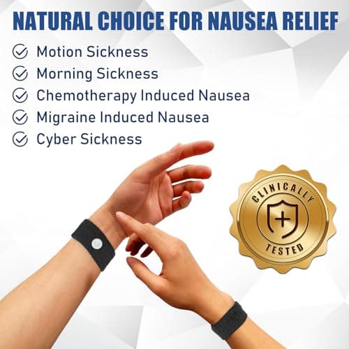 Hionfurt Travel Sickness Bands for Adults and Kids Motion Sickness Wristbands for Car and Sea Sickness Anti Nausea and Pregnancy Morning Sickness Relief Acupressure Bands - 3 Pairs Grey, Black, Black — view 2