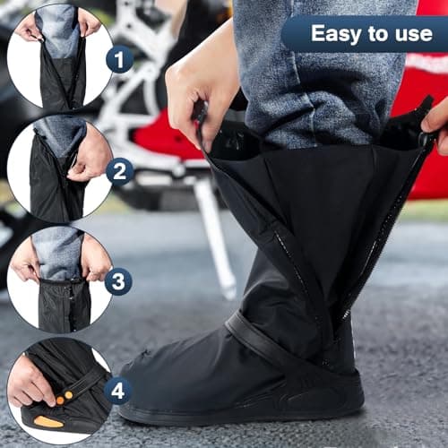 Habwea Waterproof Shoe Covers for Men Women Overshoes Non -Slip PVC Rain Boots Shoes Covers with Zipper Reflector Reusable for Rain Mud Snow Outdoor Sports Hiking Climbing Camping Travel,Black XL — view 4