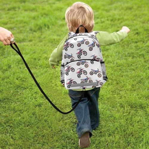 Mnsruu Toddler Backpack, Motorcycle Pattern Kids Nursery Bag for Boys Girls, Preschool Kindergarten Bookbag Travel Daycare Bag with Reflective Strip — view 3