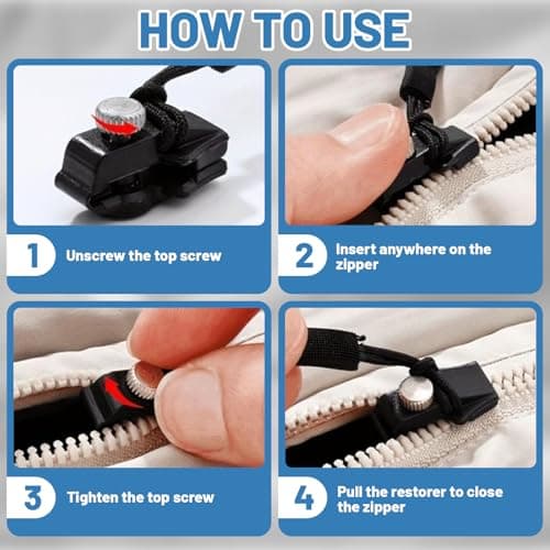 18 Pcs Zip Repair Kit, 3 Sizes Universal Replacement Zipper Repair, Removable Universal Zipper Repairer, Black Instant Zip Fixer Set for Jackets Bags Clothing Luggage Jeans — view 4