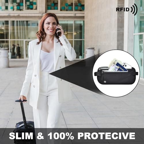Travel Money Belt Secure RFID Blocking Money Belts for Travel Hidden Men Waterproof Undercover Travel Waist Bag Anti Theft Travel Wallet for Passport, Phone, Credit Cards & Cash, Dark Grey — view 6