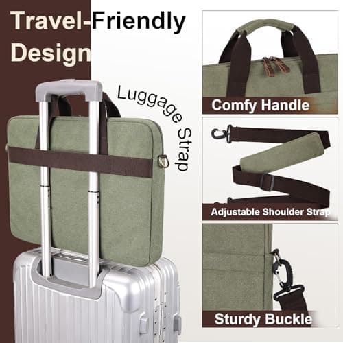 Estarer Laptop Messenger Bag 17-17.3 Inch Mens Satchel Shoulder Bag for Work (Green-slim, 17-17.3 Inch) — view 5
