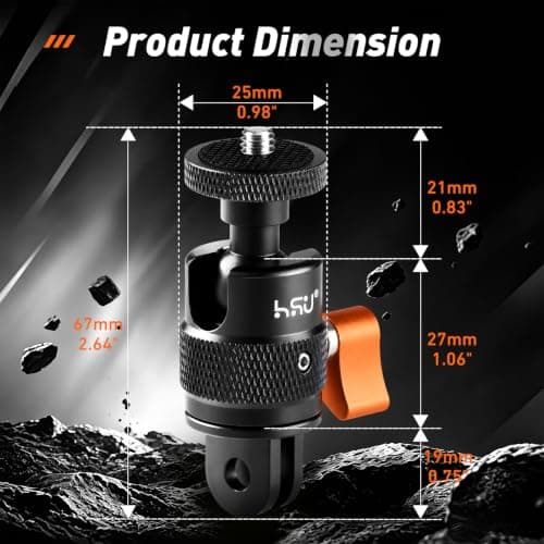HSU 1/4" Screw Camera Mount Adapter with 360° Ball Head for Action Cameras — view 6