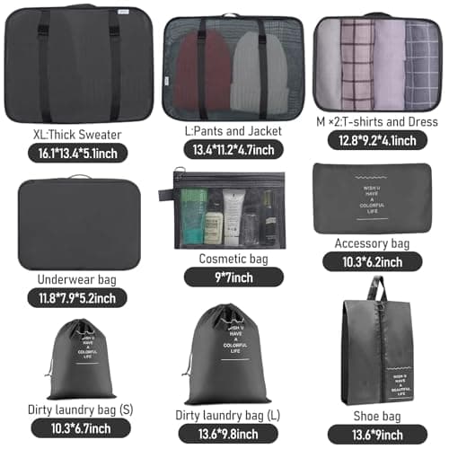 10 pcs Packing Cubes for Suitcases, Travel Organiser Packing Bags for Clothes Shoes Toiletries Travel Luggage Organizers Storage Bags — view 3