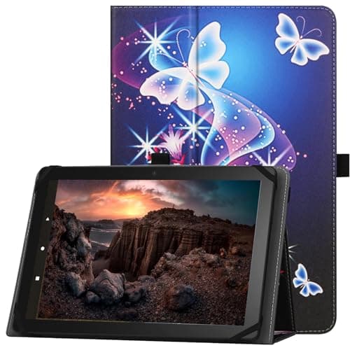 HGWALP Universal Case for 9"-11" inch Tablet, Folio Protective Case Cover with Stand Function and HandStrap,Suitable for 9",9.7",10", 10.1", 10.5", 11.1" Tablet-Purple Butteryfly