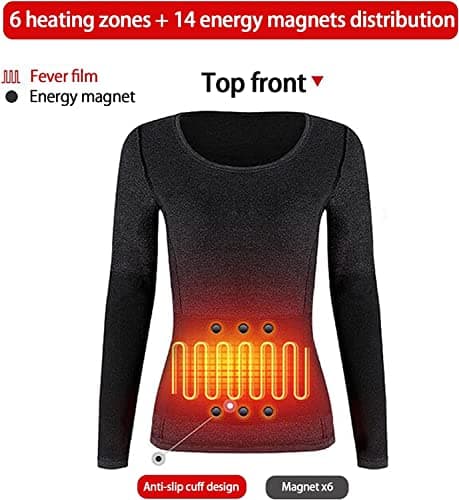 Heated Clothing, USB Rechargeable Thermal Base Layer Top with Far Infrared Heating for Skiing Motorcycle Camping(Men Black,3XL-3XLarge) — view 2