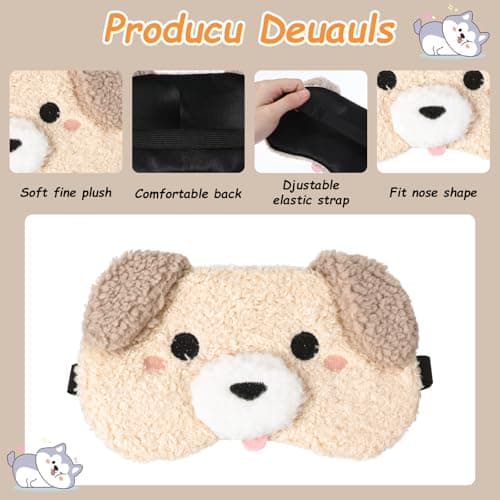 Ouligay 2PCS Cute Dog Sleep Eye Masks Soft Plush Puppy Sleeping Mask with Adjustable Elastic Strap Funny Cartoon Animal Sleep Masks Travel Eye Cover for Sleep Night — view 3