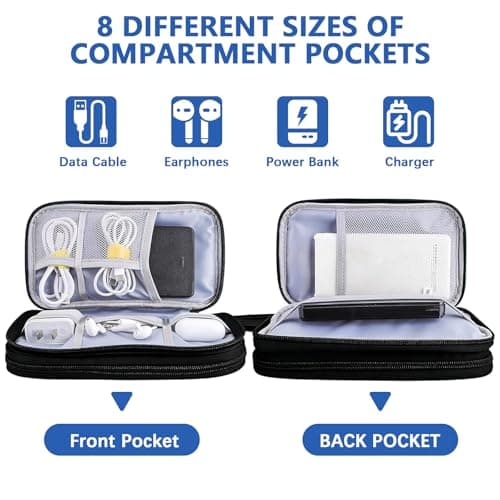 Half Forest Cable Organiser Bag Tech Pouch Double-Layer Design, Waterproof, Portable, Suitable for Phone Chargers, Cables, USB Flash Drives, Power Banks, and Hard Drives (Black) — view 4
