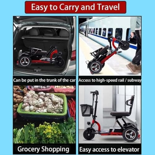 Portable Foldable Lightweight 3-Wheel Mobility Scooter for Adults, 15A Battery Powered Mobility Scooter with 8 Inch Wheels, Comfortable Seat, Charger & Storage Basket — view 6