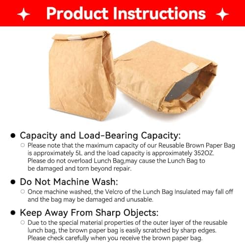 HERCHR Foldable Lunch Bag Insulated Lunch Box 5L Reusable Paper Bag Insulated Sandwiches Box Waterresistant Travel Picnic Small Cooler 176Oz for Women Office Work School Snacks — view 3