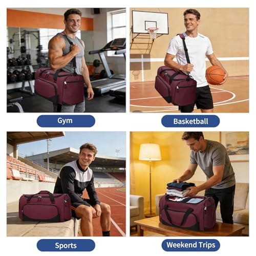 LONALIA 45L Sports Holdall Bags for Men, Gym Duffle Bag, Burgundy — view 6