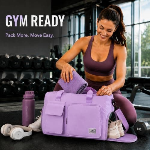 FIORETTO Gym Bag Womens, Sports Bag with Shoe Compartment, Plum Purple — view 2