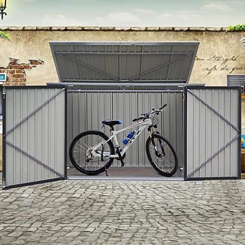 Galvanized Steel Garden Storage Box - Metal Bike Tool Shed - Holds 3 Bicycles — view 3