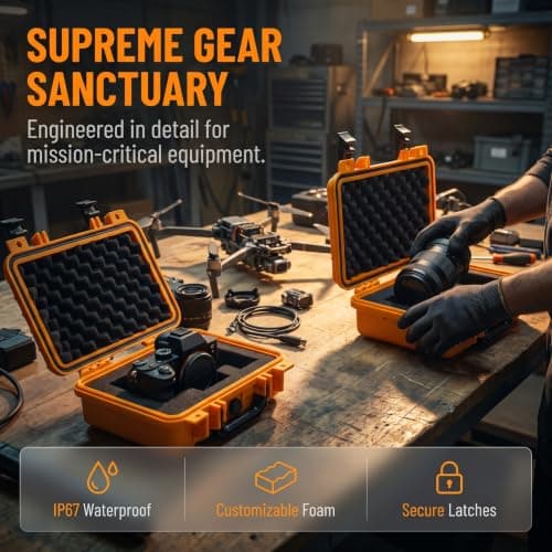MEIJIA IP67 Waterproof Hard Protective Case,Compact Hard Camera Case,Small Hard Case with Customizable Foam, Fit Use of Drones,Camera,Lens (Yellow, 11.65x8.35x3.78inches) — view 5