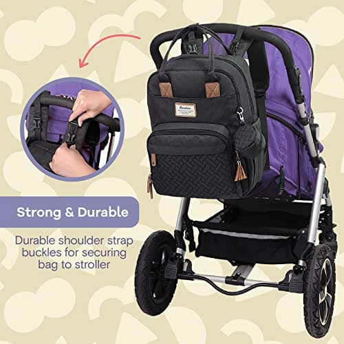 RUVALINO Baby Changing Bag Backpack, Neutral All-in-One Baby Bags for, Multifunction Large Travel Backpack with Portable Changing Pad, Stroller Straps, Pacifier Case and Insulated Pockets, Black — view 5