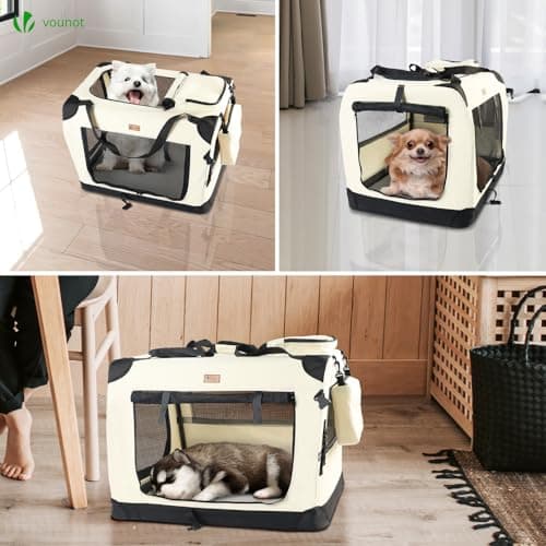 VOUNOT Pet Carrier Bag Portable Foldable Dog Cat Travel Carrier Bag, 3 Entry Doors, Breathable Mesh and Padded Handles, M Beige — view 6