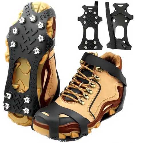 SYNYOUR Crampons, Ice Grips for Shoes and Boots, Silicone Stainless Steel Ice Cleats for Winter Hiking Walking Climbing Ice Fishing, Grippers Shoe Spikes Grips Traction, Unisex Snow Grips, XL
