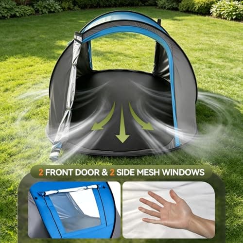 Warmiehomy Instant Pop Up Tent, Family Camping Tent for 2-3 Person, Blue — view 5