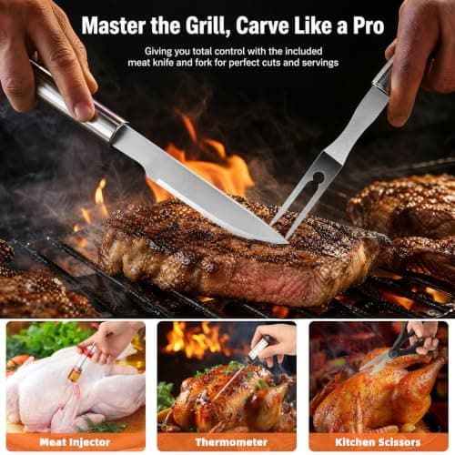 JUAUO 32PCS BBQ Tool Set, Thickened Stainless Steel Barbecue Accessories with Oxford Storage Bag – Complete BBQ Utensil Kit for Outdoor, Camping, Garden & Kitchen – Grilling Gifts for Men, Dad, Him — view 4