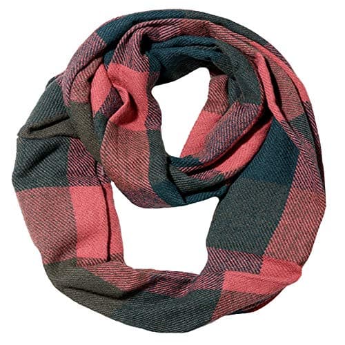 LA HAUTE Women's Checkered Infinity Loop Scarf with Zipper Pocket Secret Hidden Pocket Travel Cashmere Snood Shawl