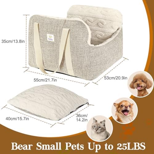 Pawaboo Dog Car Seat for Small Dogs, Extra Soft, Up to 25lbs, Brown+Beige — view 5