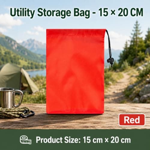 RubyTint 4 Pcs Red Drawstring Bags, Small Waterproof Nylon Storage Pouches 15 x 20 cm, Foldable Travel Organisers for Outdoor, Camping, Gym, School, Toiletries and Small Accessories (red-15 * 20) — view 3