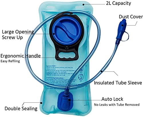 DTnewsun Hydration Bladder 2L Leakproof Water Reservoir,Leak Proof Water Reservoir with Insulated Hose,for Hydration Pack for Cycling, Hiking, Running, Climbing, Biking (L) — view 2