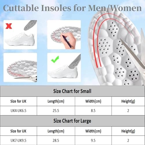 Memory Foam Insoles, Cuttable Arch Support Anti-Fatigue Pain Relief Massage Insert, Cushion Replacement Soles for Trainers Sneakers Sports Shoes Work Boots for Men & Women(UK7-UK9.5) — view 5
