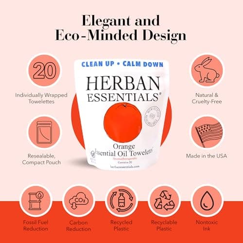 Herban Essentials Orange Wipes & Towelettes, Essential Oil, 20 Count — view 3
