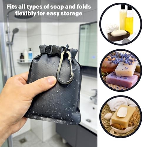 Travel Soap Bag, Leakproof & Breathable Soap Case for Bar Soap, Waterproof Portable Soap Pouch with Quick-Dry Mesh Bags & Carabiner, Ideal for Gym, Camping, Travel and Outdoor Activities - Grey — view 6