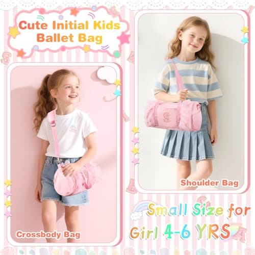 Personalized Initial Dance Bag for Girls, Small Cute Letter 4-6 Kids Ballet Bag, Pink Girls Gift Toddler Travel Duffle Bags, Small-Pink, S, S — view 5