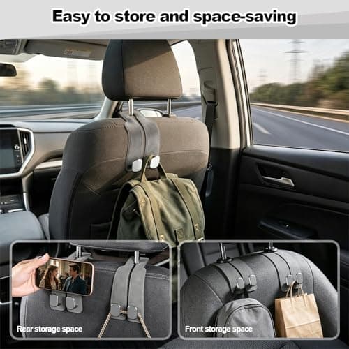 Rdunulioo 2 Pcs Car Bag Hook, 2 in 1 Car Seat Organiser, Headrest Hooks for Back Seat, Universal car Accessories Interior, Car Hooks for Hanging Bags Purses Handbags (Grey) — view 4
