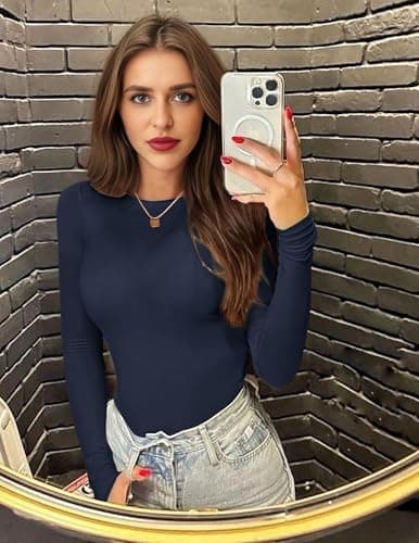 Ekouaer Womens Long Sleeve Tops Thermal Tee Black+Dark Grey+Navy Blue L — view 4