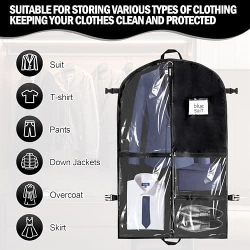 Garment Bag with 5 Compartments, Foldable Suit Protective Cover, Garment Bags with Zip, Waterproof Suit Bag, 100 x 60 cm, Dustproof Garment Cover, for Suit, Dress, Jackets, Shoes, Travel, Storage — view 3
