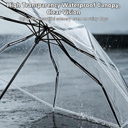 Jonuin Clear Umbrella, 8 Ribs Windproof and Folding Transparent Umbrellas, Auto Clear Travel Compact Umbrella, See Through Umbrellas for Woman Men Wedding Party (4 PCS) — view 4