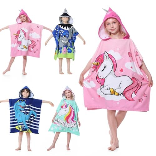 MOKANI Kids Hooded Poncho Towels Girls Beach Towel Poncho for Swimming Pool