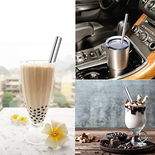 Boba Straws Reusable Bubble Tea Straws Metal Stainless Steel Smoothie Milkshake Jumbo Straw Thick Fat Wide with Travel Case Carry Bag Cleaner Brush 12mm 5-Pcs — view 4