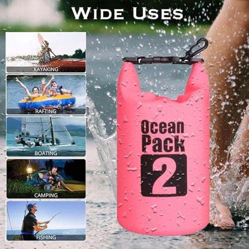 MORAINJAY 2L Rose Red Dry Bag,Waterproof Bag with D Ring Carabiner,Small Capacity Dry Sack 2L 5L 10L 15L 20L 30L for Outdoor Camping,Rafting,Swimming,Boating,Surfing — view 4