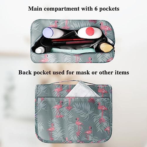 Hanging Toiletry Bag - Travel Portable Wash Bag Makeup Cosmetic Organizer for Women & Girls Waterproof Bathroom Shower Bag for Business Trip, Gym, Vacation & Household (Gray Flamingo) — view 3