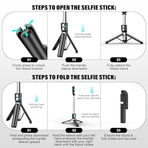 Portable Selfie Stick with Remote, Extendable Tripod for iPhone 15/14/13/12/11/X/8/7, Galaxy S23/S22/S21/S20/Note/Z Flip, Pixel, OnePlus, Travel Phone Mount — view 5