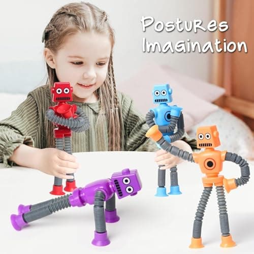 Telescopic Suction Cup Robot Fidget Toys, 4PCS Tubes Robot Stress Relief Toy Christmas Stocking Fillers, Sensory Squeeze Toy Stocking Fillers for Boys Girls & Adult — view 2